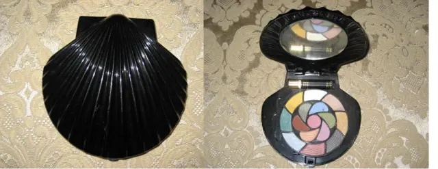 Black Shell Jakobsmuschel Vintage kompakt Spiegel Tasche Palette Make-up Kit