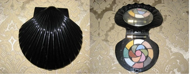 Black Shell Jakobsmuschel Vintage kompakt Spiegel Tasche Palette Make-up Kit