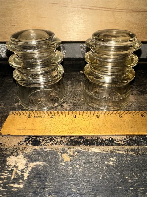 2 Vintage Whitall Tatum Glass Insulators No.3 Embossed letters. slight damage