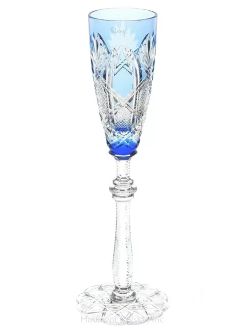 Faberge Czar Azure Blue Cut to Clear Cased Crystal Liqueur Cordial New Signed