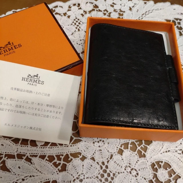 Hermes notebook cover Ostrich Agenda PM black W7cm x H10cm Used Japan