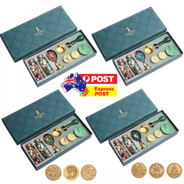 DIY Custom Stamps Wax Seal Box Kit Detachable Stamp Spoon Set Sealing Envel AU