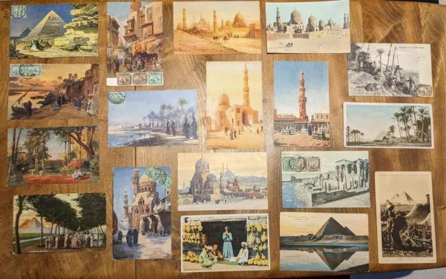 Job lot 18 early 20th century postcards Egypt Orientalism Archeolology Collect