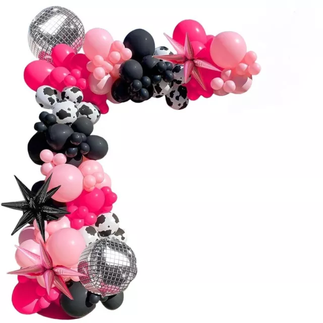 Hot Pink Balloon Garland Kit Black Cow Print Balloons Disco Theme Farm  Cowgirl