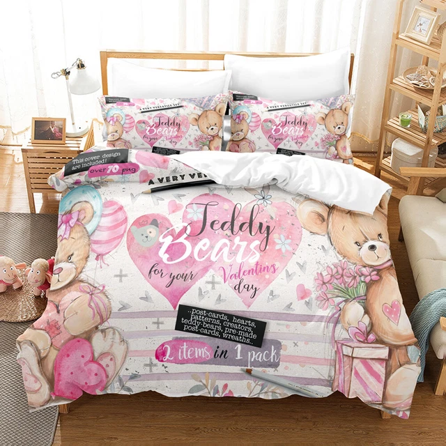 TEDDY BEAR PINK Cute Girl Doona/Duvet Cover Single/Double/Queen/King