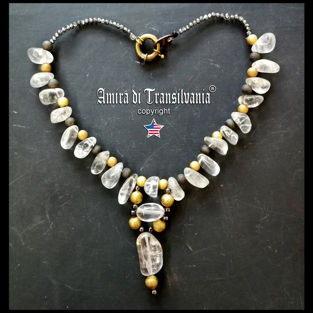luxury jewelry necklace pendant woman vintage precious stone crystal rock golden