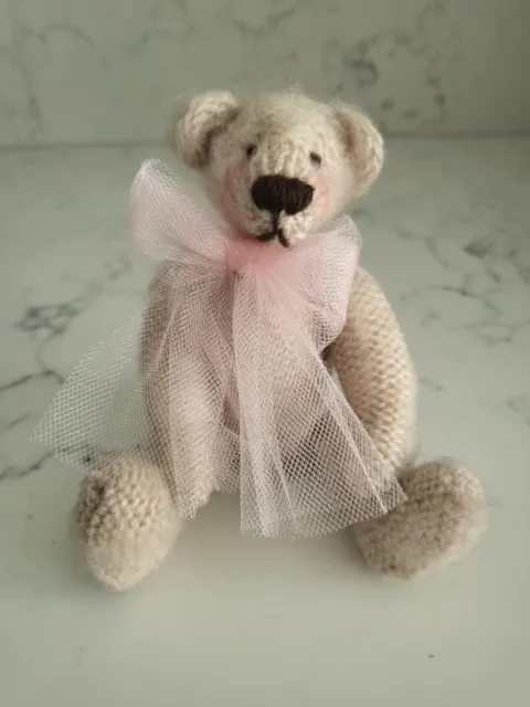 Handmade OOAK 7" Approximately  Beige Knitted Teddy Bear Jointed Arm's,  Legs