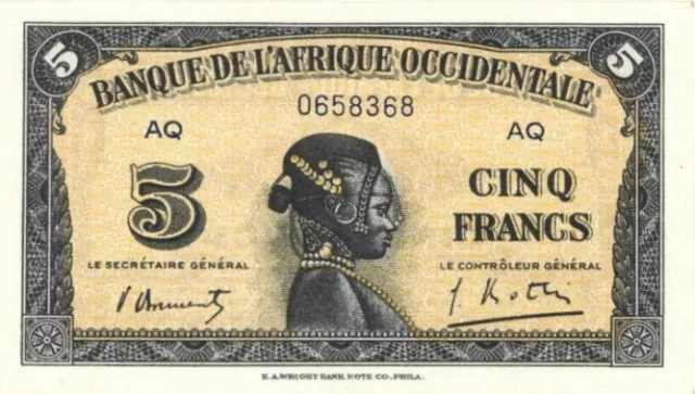 French West Africa - 5 Francs - P-28b - 1942-1943 dated Foreign Paper Money - Ve