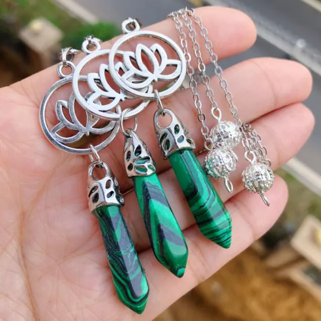 3pcs Malachite Stone Chakra Pendulum Pendant Energy Power Reiki Healing Amulet