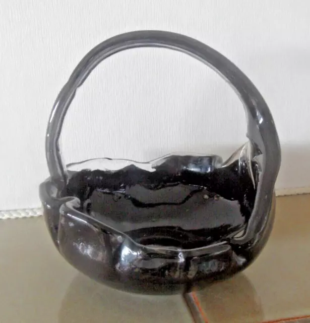 Glas Schale Korb Henkel Design Unikat dunkelgrün 20cm Höhe ca. 20 Durchmesser