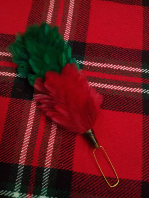 T C Feather Plume Hackle Glengarry Cap Green & Red/Balmoral Hats Plume Hackle 6"