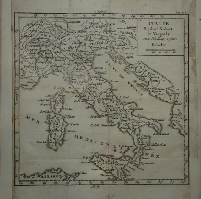 Antique Map of Italy by Robert de Vaugondy 1750