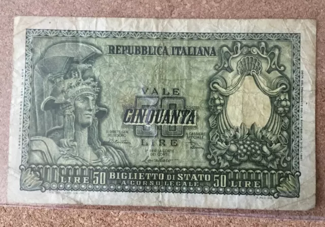 1951 50 Lire Italy Italian Currency Banknote