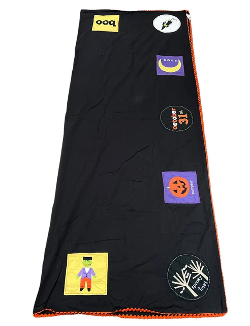 Pottery Barn Kids Black Halloween Tablecloth With Applique Designs 70” x 126”