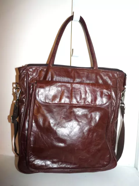 Latico Brown Glazed Leather Tote Carryall Bag Zip Top Double Handles & Strap