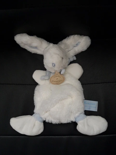 DOUDOU ET COMPAGNIE LAPIN BONBON PLAT  mon tout petit ... BLANC BLEU TBE