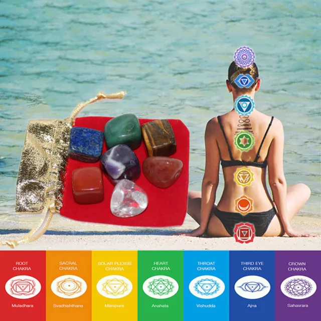 7pcs/Set Chakra Stones Palm Natural Crystals Gemstones Decor Reiki Healing W/Bag