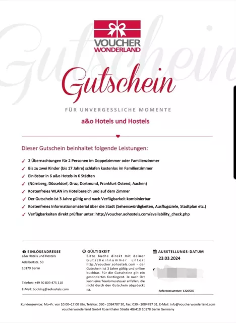 Hotel Gutschein für A&O Hotels und Hostels, Einlösbar in 6 Städten