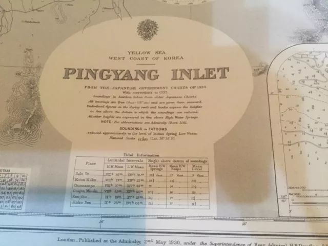 Genuine 60s Vintage Nautical Chart Pingyang Inlet West Coast Korea