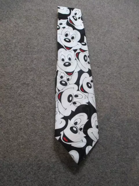 Vintage Disney Neck Tie Mens One Size Black Mickey Mouse All Over Print