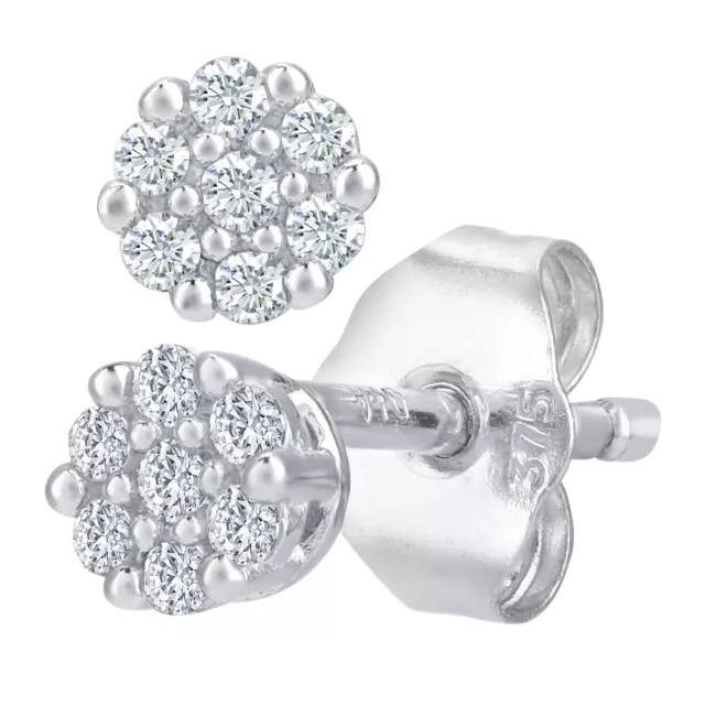 9ct White Gold Diamond Cluster 0.3cm Height Stud Earrings by Naava