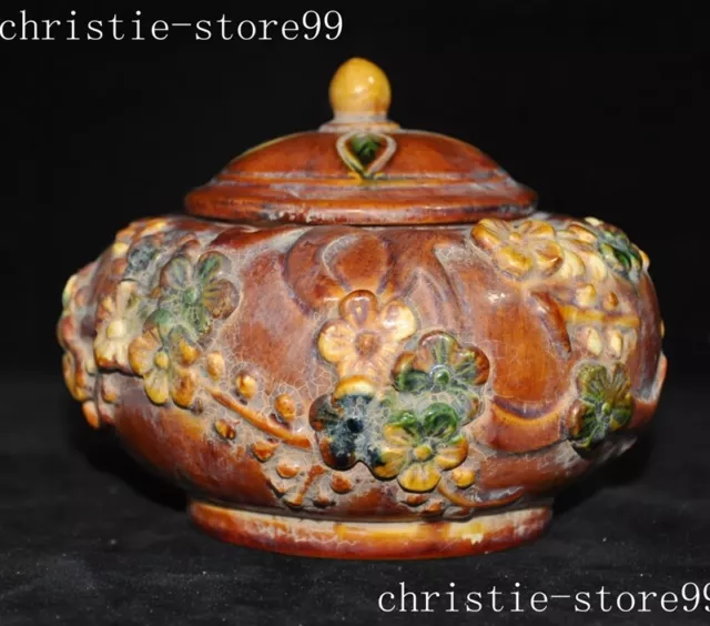 5.6" China Tang Sancai pottery porcelain plum Bossom Crock tank pot canister jar