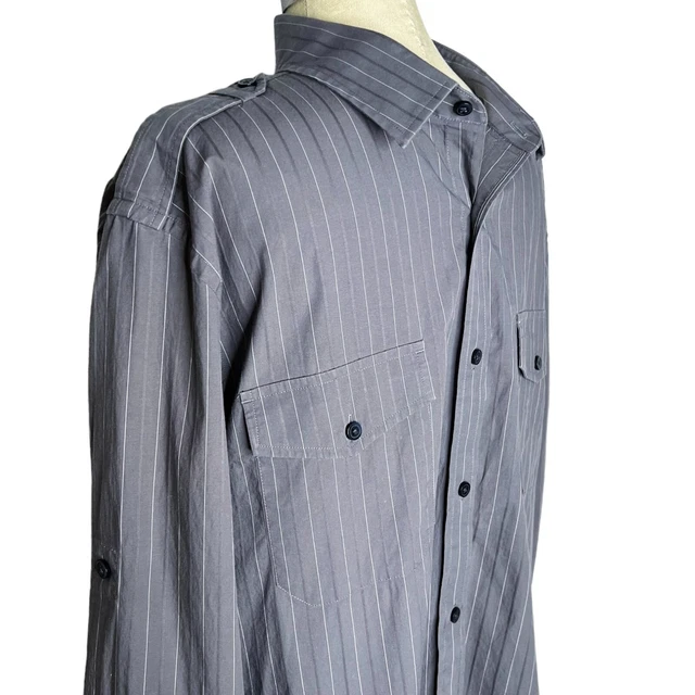 Express | Mens Size XL (17"-17.5") Grey Fitted Striped Button Front Dress Shirt