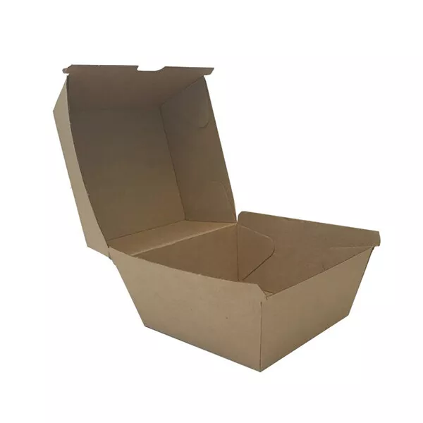 200x Gourmet Burger Box 111x111x111mm Kraft Brown Cardboard Natural Look Package