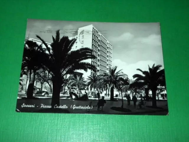 Cartolina Sassari - Piazza Castello ( Grattacielo ) 1957.