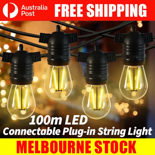 100M LED Festoon String Lights Waterproof Connectable Outdoor Wedding Party NEW!