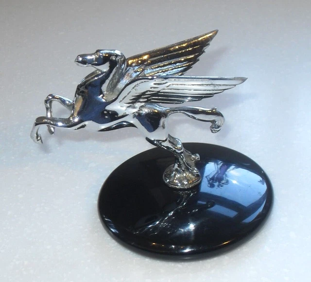 VINTAGE CHROME PLATE on Brass Pegasus Winged Horse car mascot hood