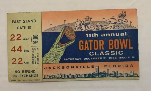 1955 Gator Bowl Classic 11th Annual Vintage football ticket stub. 12/31/1955