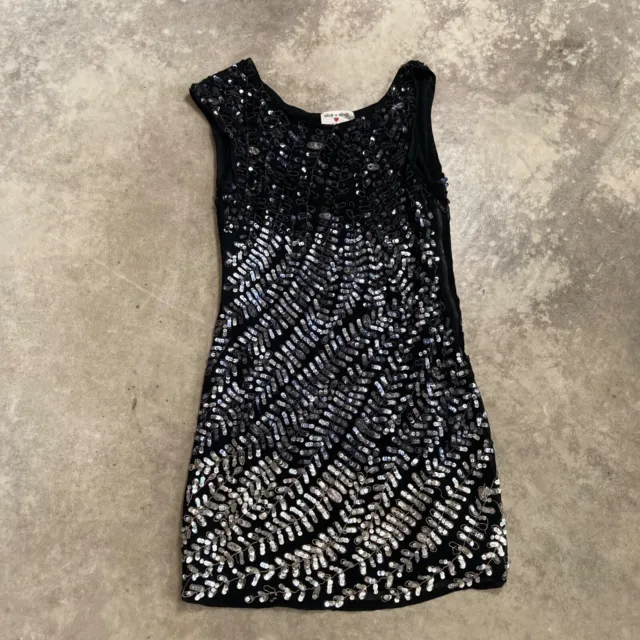 Alice Olivia Dress Womens Sz XS Black Mini 100% Silk Sequin Beaded Party