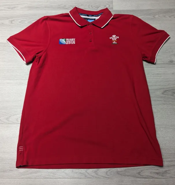 Official Rugby World Cup Red Wales Welsh WRU Rugby Union Polo Shirt Mens Large