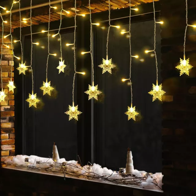 Christmas LED Curtain Snowflake Lights Window String Fairy Waterproof Home Xmas