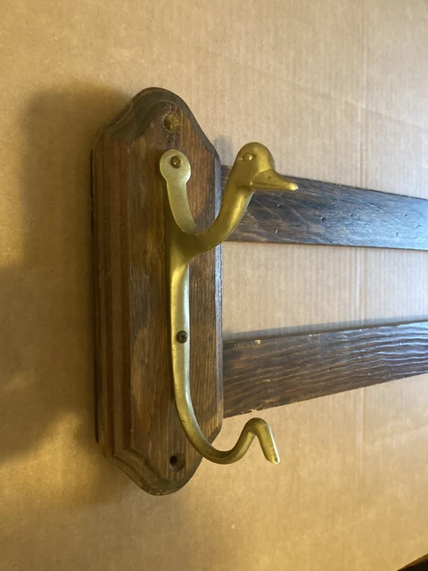 Vintage Solid Brass Duck Double Wall Hook Rifle Gun Coat Hat Rack