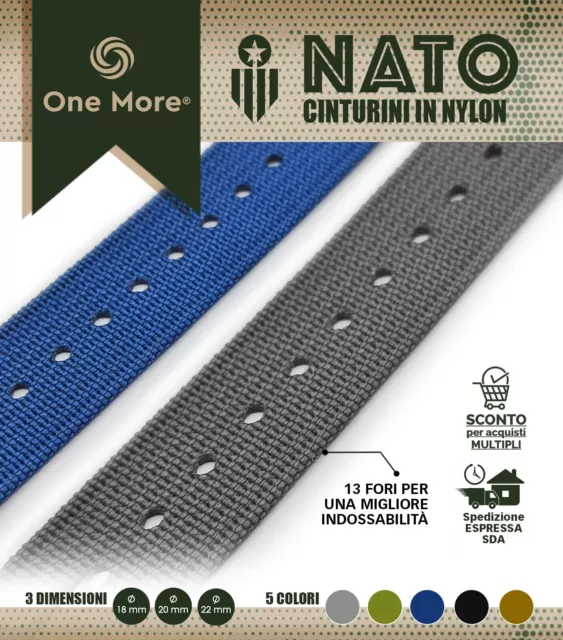 ONE MORE cinturino tipo Ri-Nato 18 20 22 Mm Verde Nero khaki Blu militare 3