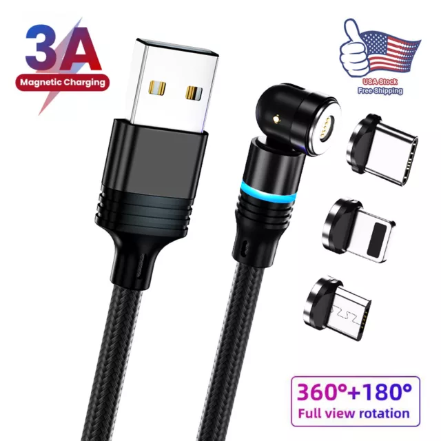 Magnetic Charger Cable Phone 180°+360° Rotate Fast Charging Type C Micro USB IOS