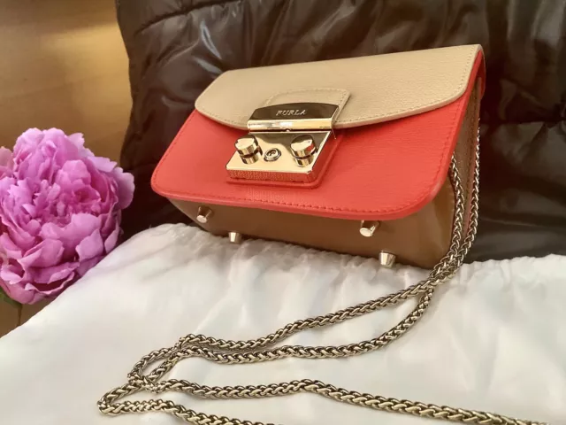 AUTH NWT Furla Metropolis Mini Crossbody Bag Red-MilkyBrown Color-blocking