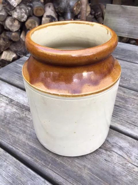 Old Vintage Stoneware Large Storage Jar Utensil Pot Artist Brush Holder 7.75”