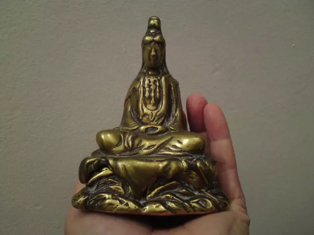 Antique 19th century Chinese  / Tibetan  Bronze  Seated Bodhisattva Guanyin
