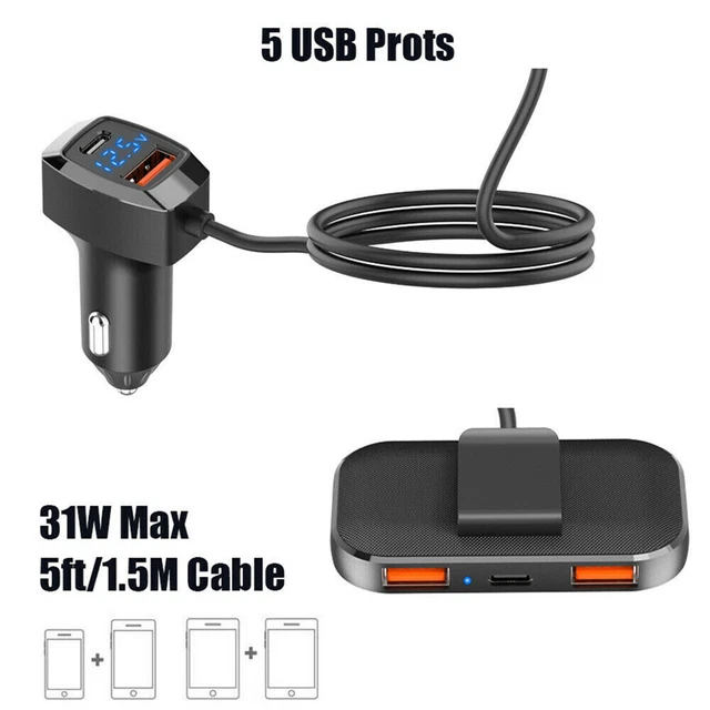 31W DC12-24V Multi USB Car Charger Digital Cigarette Lighter Charging Adapter