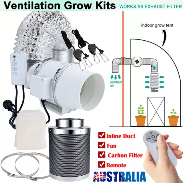 4" 6" Grow Tent Kit Inline Duct Fan Silent Ventilation Carbon Filter Controller