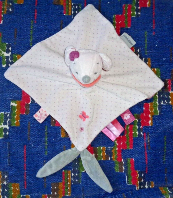 VP/ DOUDOU PLAT NATTOU SOURIS ADELE ET VALENTINE BLANC ROSE PAPILLON  bon état