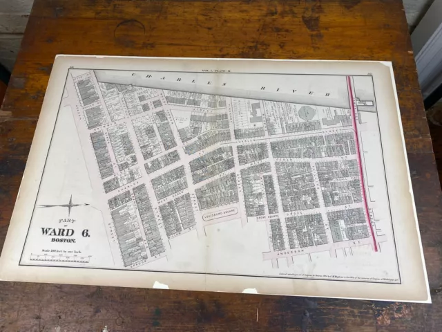 1874 Boston Map Ward 6 Beacon, Charles, Cambridge St, Aged Women Home, Boathouse