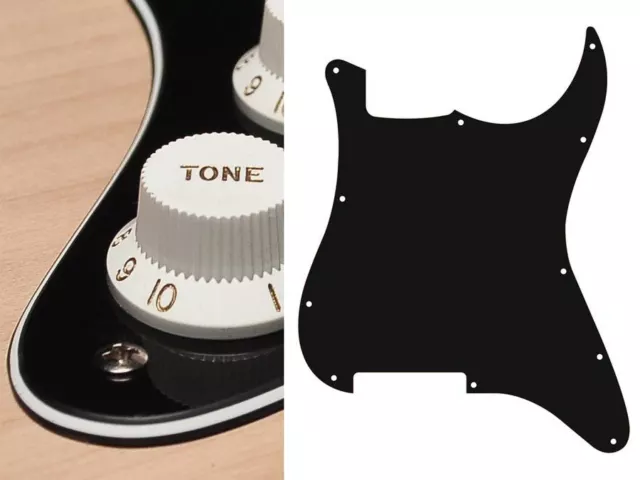 1 Pickguard Strat schwarz dreilagig ohne PU Fräsung mit 11 Löchern ST 300 B