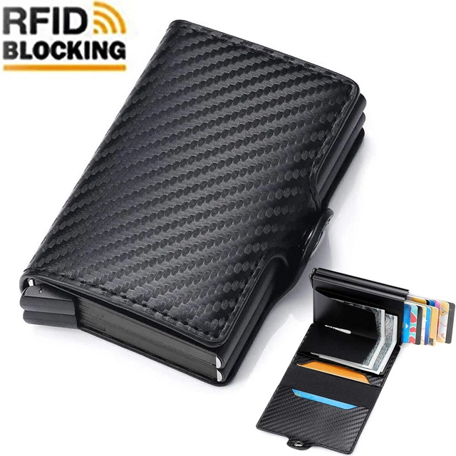 Hold 16 Cards Pop Up Wallet RFID Blocking Leather Men Carbon Fiber Purse Slim US
