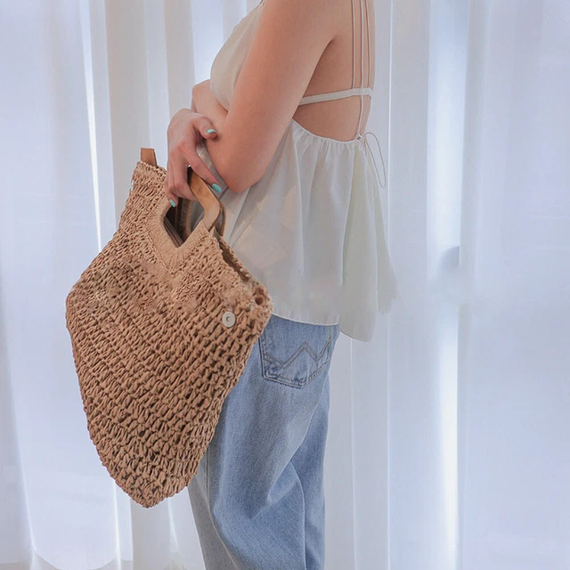Women Straw Shoulder Bag Summer Beach Holiday Knitted Totes Handbags for Girls F 6