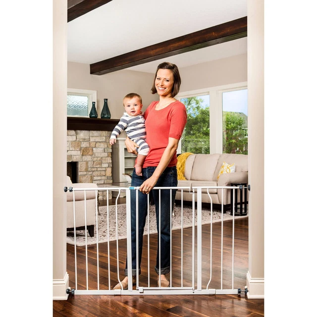Easy Open 47-Inch Extra Wide Walk Thru Baby Safety Gate White Hardware Mounts