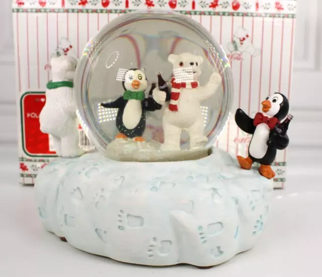 Coca Cola Musical Figurine Snowglobe Polor Bear Cubs Collection 1998 #Hc1401